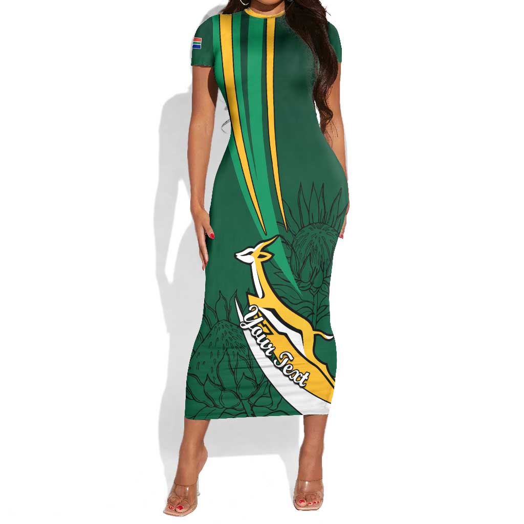 Personalized South Africa Rugby Short Sleeve Bodycon Dress - Springboks Go Champions, World Cup LT01