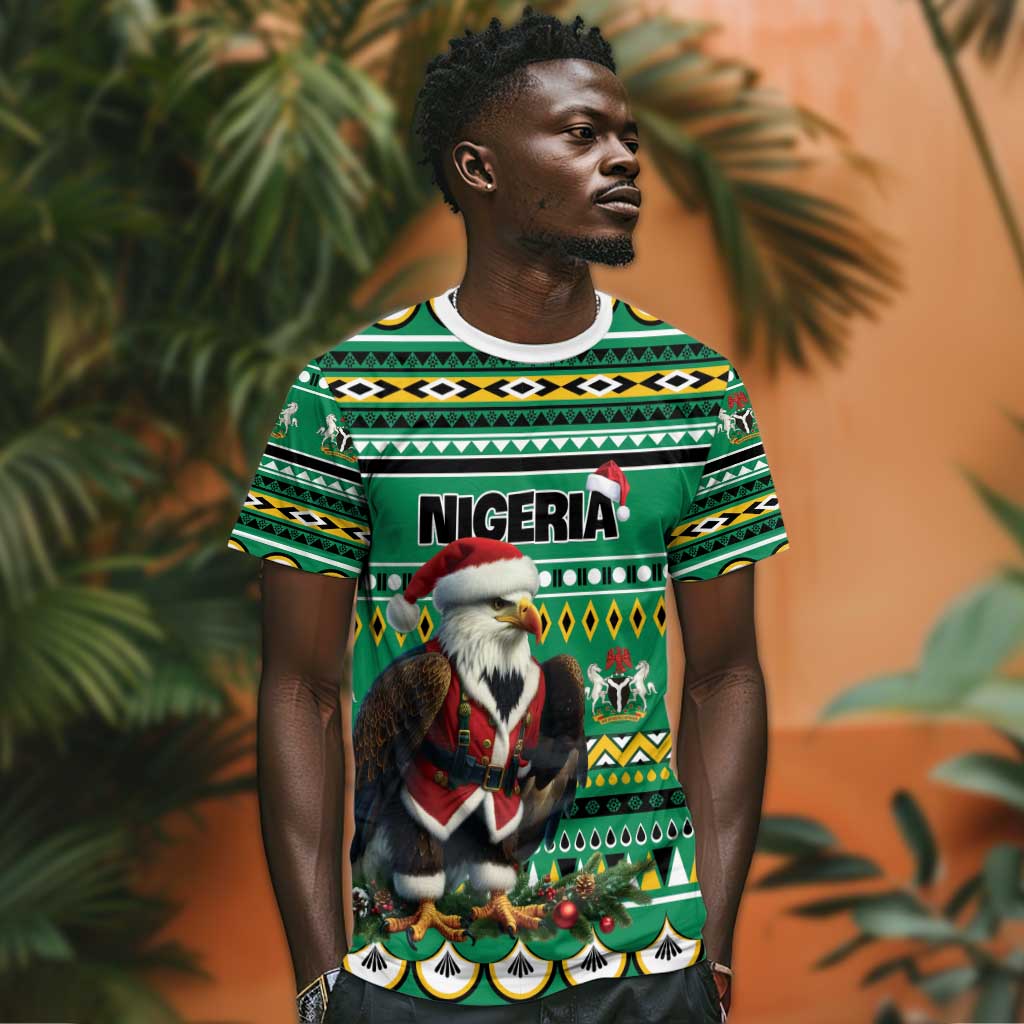 Nigeria Christmas T shirt Eagle Santa - African Pattern