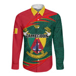 Personalized Cameroon Long Sleeve Button Shirt with Cameroun Coat of Arms and African Pattern