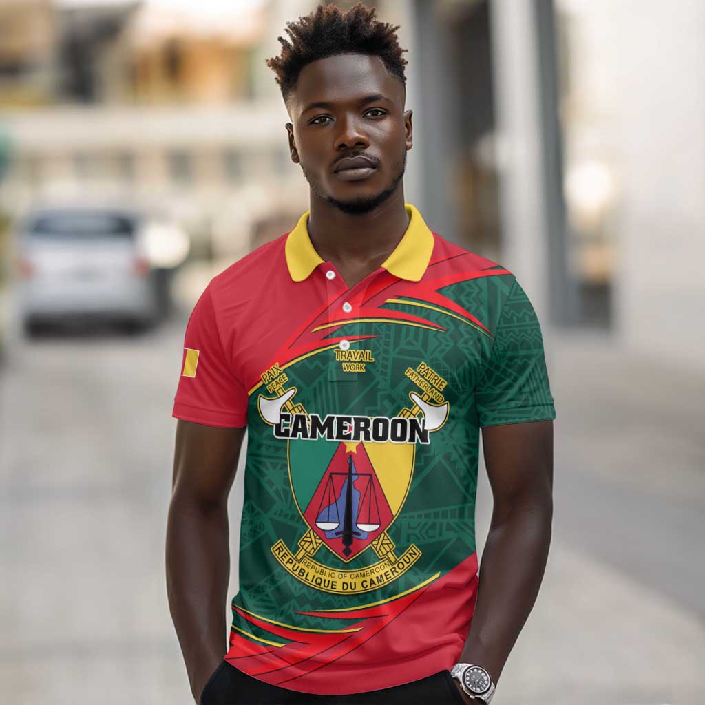 Personalized Cameroon Polo Shirt with Cameroun Coat of Arms and African Pattern