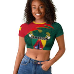 Personalized Cameroon Raglan Cropped T shirt with Cameroun Coat of Arms and African Pattern