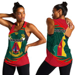 Personalized Cameroon Women Racerback Tank with Cameroun Coat of Arms and African Pattern