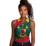 Personalized Cameroon Women Sleeveless Polo Shirt with Cameroun Coat of Arms and African Pattern