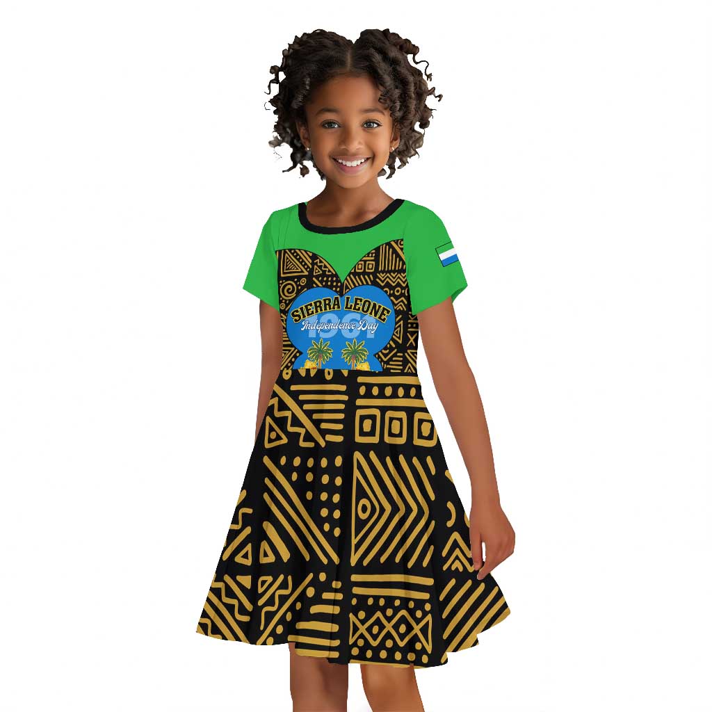 Sierra Leone Independence Day 2024 Kid Short Sleeve Dress Happy 63rd Anniversary African Pattern
