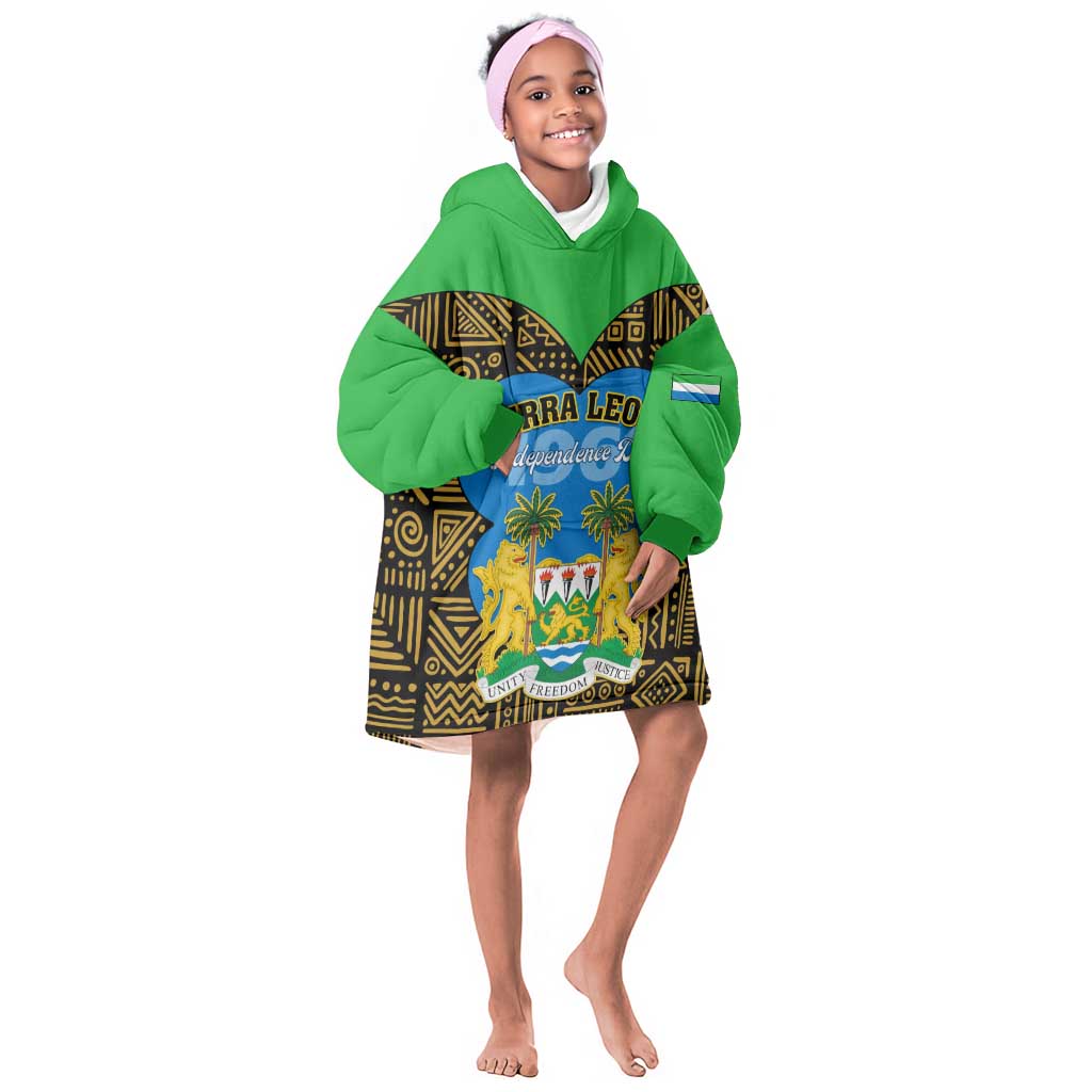 Sierra Leone Independence Day 2024 KId Wearable Blanket Hoodie Happy 63rd Anniversary African Pattern