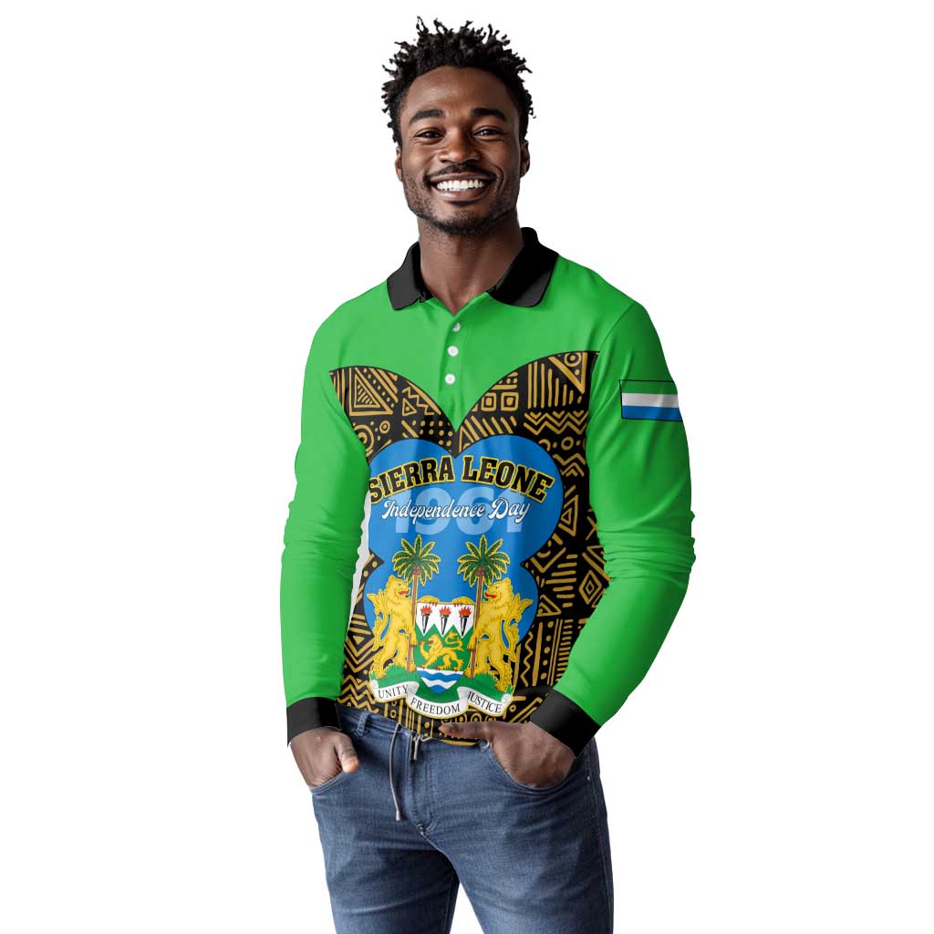 Sierra Leone Independence Day 2024 Long Sleeve Polo Shirt Happy 63rd Anniversary African Pattern
