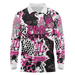 Personalized Pink Power Graffiti Long Sleeve Polo Shirt Breast Cancer Awareness - African Pride
