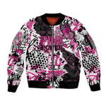 Personalized Pink Power Graffiti Sleeve Zip Bomber Jacket Breast Cancer Awareness - African Pride