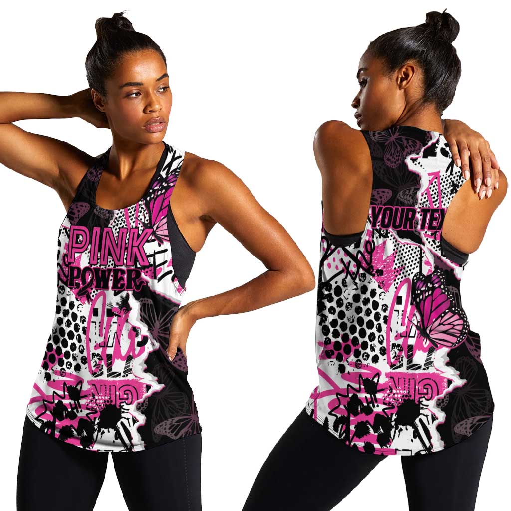Personalized Pink Power Graffiti Women Racerback Tank Breast Cancer Awareness - African Pride