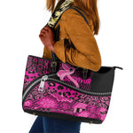 Pink Ribbon Animals Skin African Mixed Leather Tote Bag Zipper Stylized - African Pride