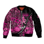 Pink Ribbon Animals Skin African Mixed Sleeve Zip Bomber Jacket Zipper Stylized - African Pride