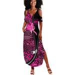 Pink Ribbon Animals Skin African Mixed Summer Maxi Dress Zipper Stylized - African Pride