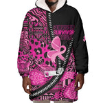 Pink Ribbon Animals Skin African Mixed Wearable Blanket Hoodie Zipper Stylized - African Pride
