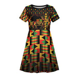 Kwanzaa Festival Kid Short Sleeve Dress with Kinara Candles and African Pattern