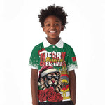 Morocco Christmas Kid Polo Shirt Santa Lion With Rose Xmas Vibe