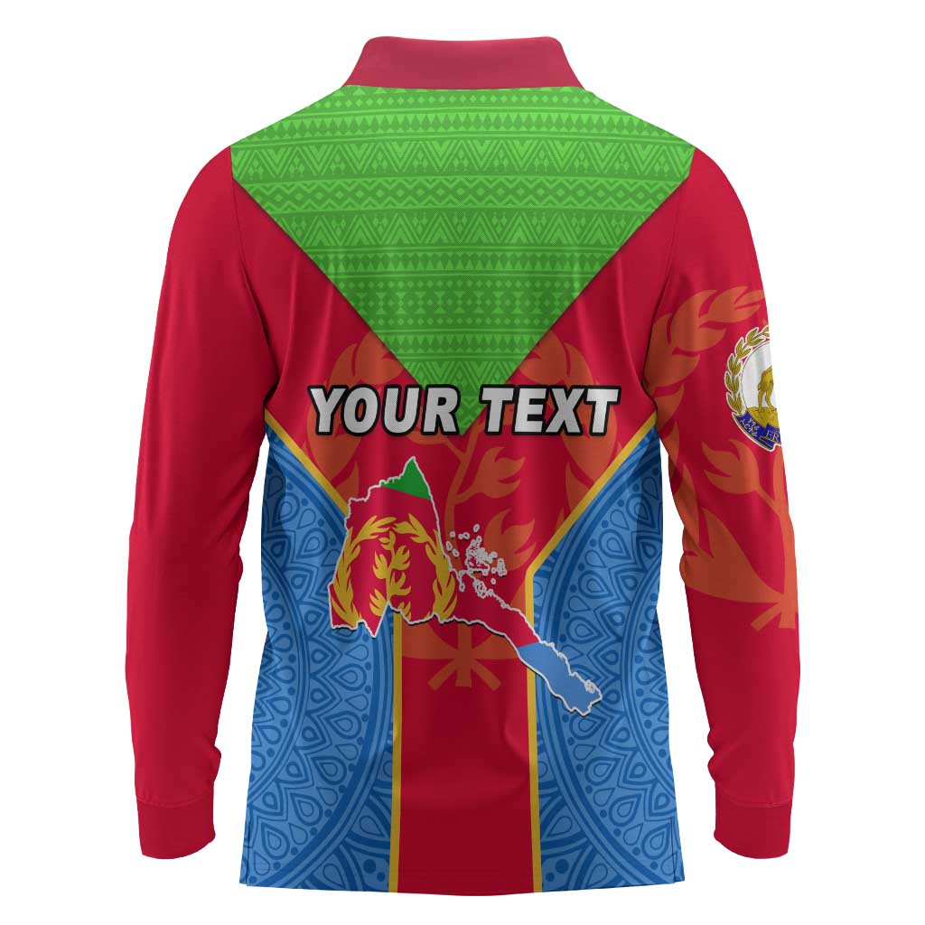 Custom Eritrea Long Sleeve Polo Shirt with Eritrean Emblem Flag and African Pattern Design