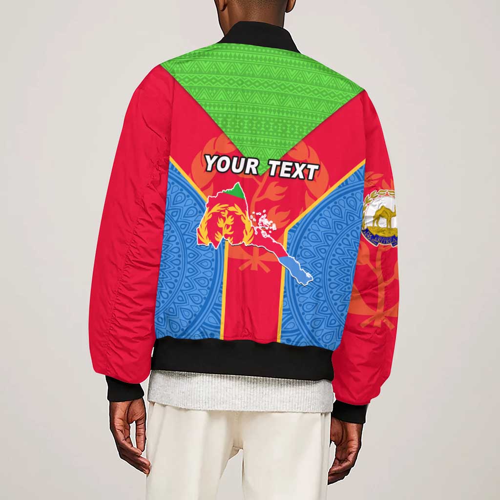 Custom Eritrea Sleeve Zip Bomber Jacket with Eritrean Emblem Flag and African Pattern Design