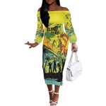 Personalized Jamaica Sleng Teng Riddim Off The Shoulder Long Sleeve Dress Booyaka Booyaka - African Pride