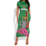 Personalized Icitungu ca Zambia Short Sleeve Bodycon Dress Africa Bougainvillea LT01