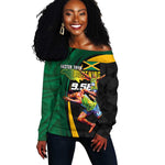Proud of Jamaican Off Shoulder Sweater Faster Than Lightning-9.58 Seconds - African Pride