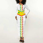 Custom Senegal Football Long Sleeve Bodycon Dress Tricolor African Stripes Motif Sporty Style - African Pride