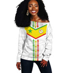 Custom Senegal Football Off Shoulder Sweater Tricolor African Stripes Motif Sporty Style - African Pride