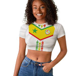 Custom Senegal Football Raglan Cropped T shirt Tricolor African Stripes Motif Sporty Style - African Pride