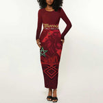 Happy Proclamation of Independence of Morocco Long Sleeve Bodycon Dress Barbary Lion's Roar - Fight for Free and Peace LT03