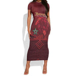 Happy Proclamation of Independence of Morocco Short Sleeve Bodycon Dress Barbary Lion's Roar - Fight for Free and Peace LT03
