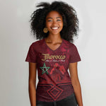 Happy Proclamation of Independence of Morocco Women V-Neck T-Shirt Barbary Lion's Roar - Fight for Free and Peace