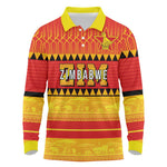 Custom Zimbabwe Cricket Long Sleeve Polo Shirt African Heritage Edition - African Pride