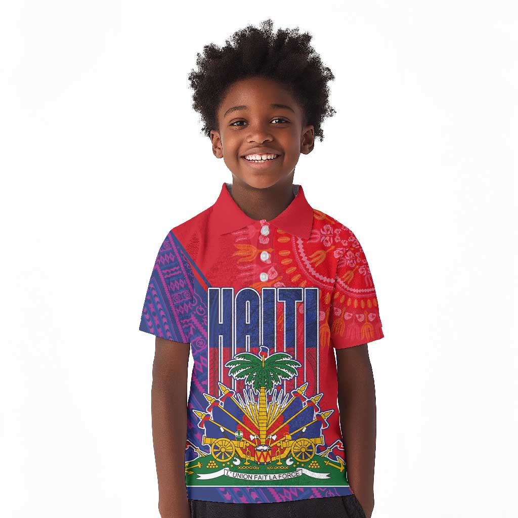 Haiti National Emblem Kid Polo Shirt Dashiki and Polynesian Pattern by ...