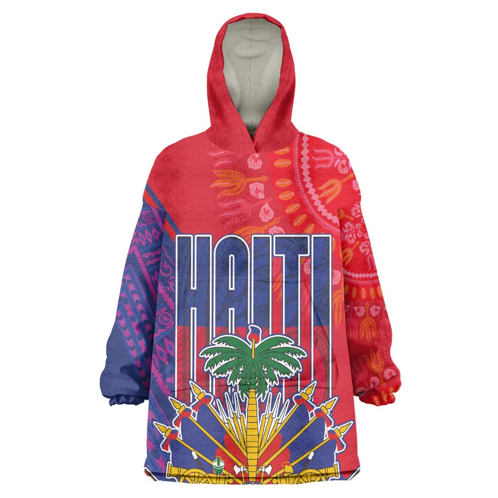 Haiti National Emblem Kid Wearable Blanket Hoodie Dashiki and Polynesian Pattern