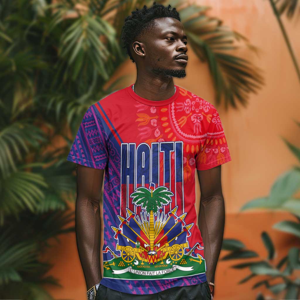 Haiti National Emblem T shirt Dashiki and Polynesian Pattern
