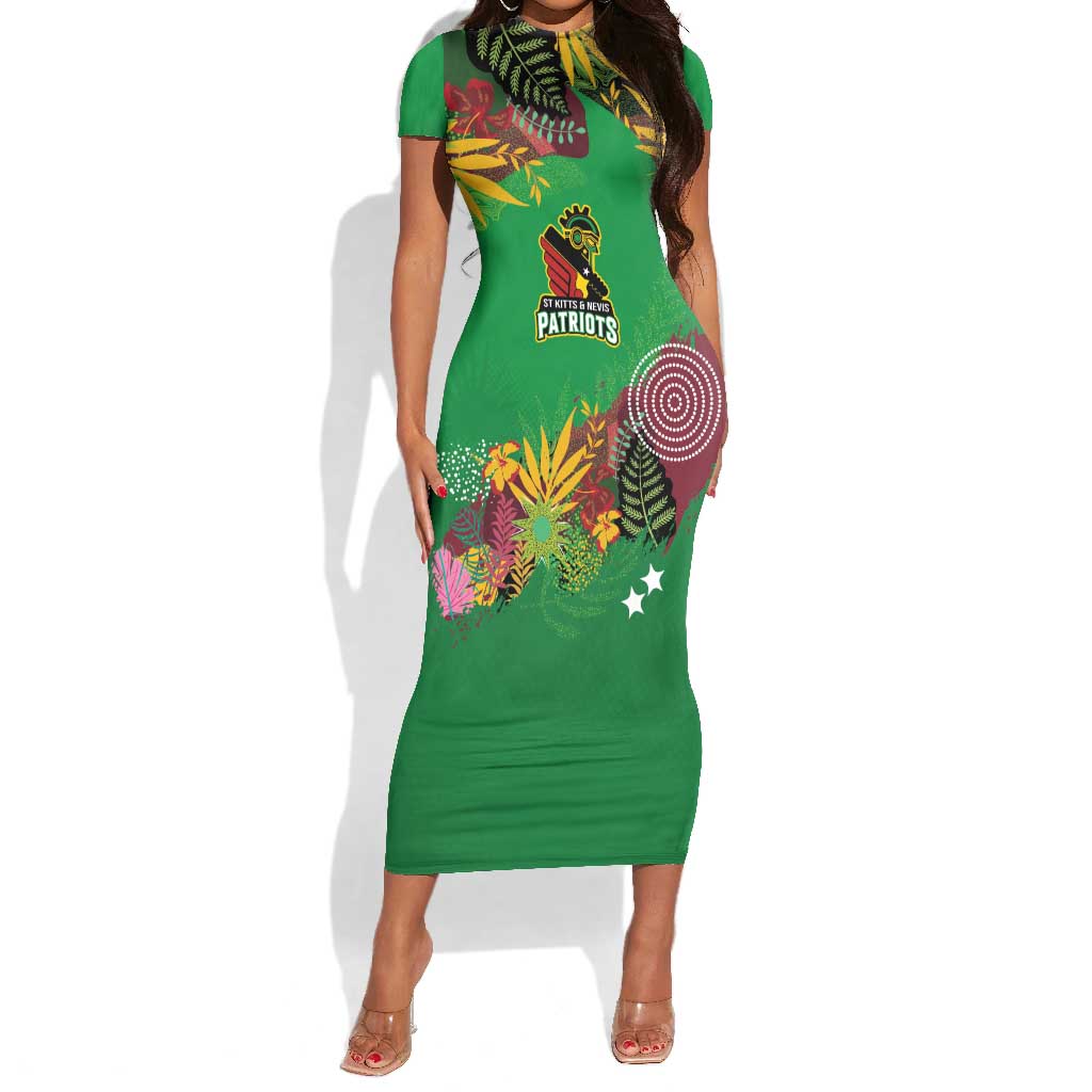 Custom Afro-St Kitts and Nevis Cricket Patriots Short Sleeve Bodycon Dress Caribbean Tropical Sporty - African Pride