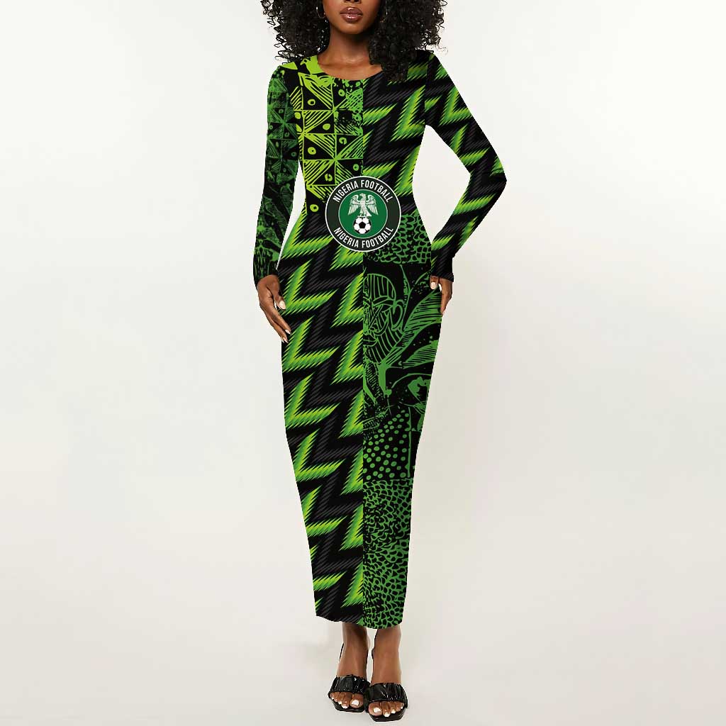 Nigeria Football Custom Long Sleeve Bodycon Dress Champions-Super Eagles - African Pride