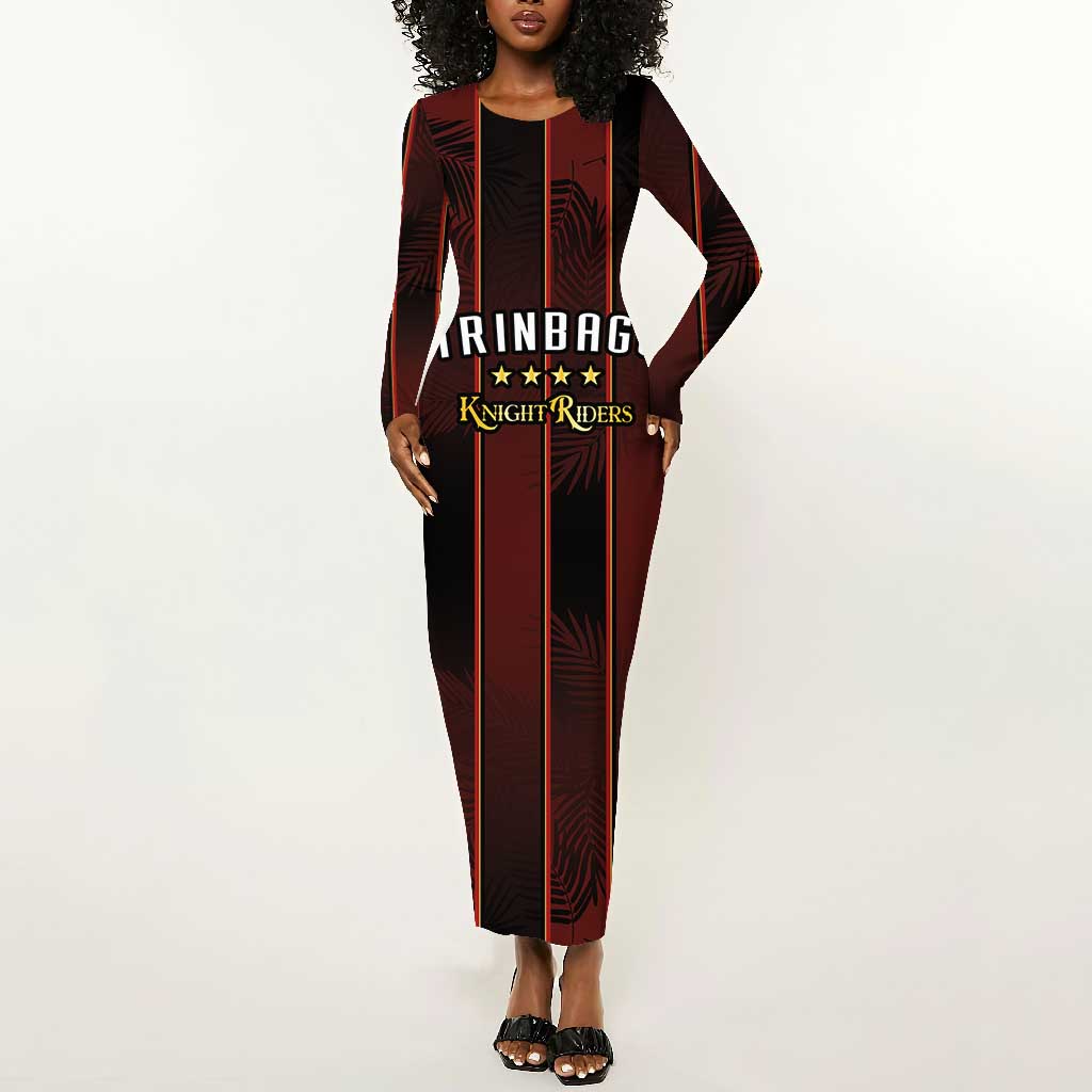 Custom Afro-Trinbago Cricket Knight Riders Long Sleeve Bodycon Dress Palm Leaves Stripes Style - African Pride