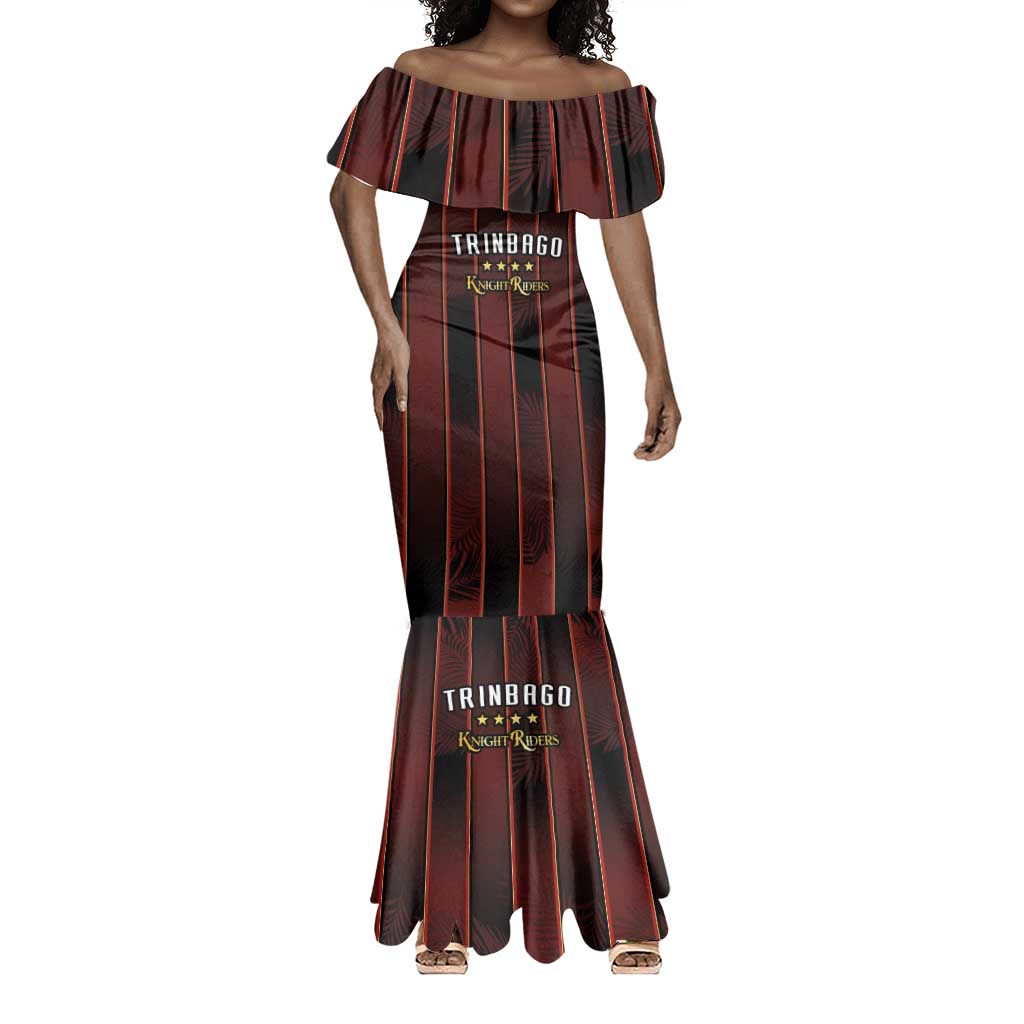Custom Afro-Trinbago Cricket Knight Riders Mermaid Dress Palm Leaves Stripes Style - African Pride