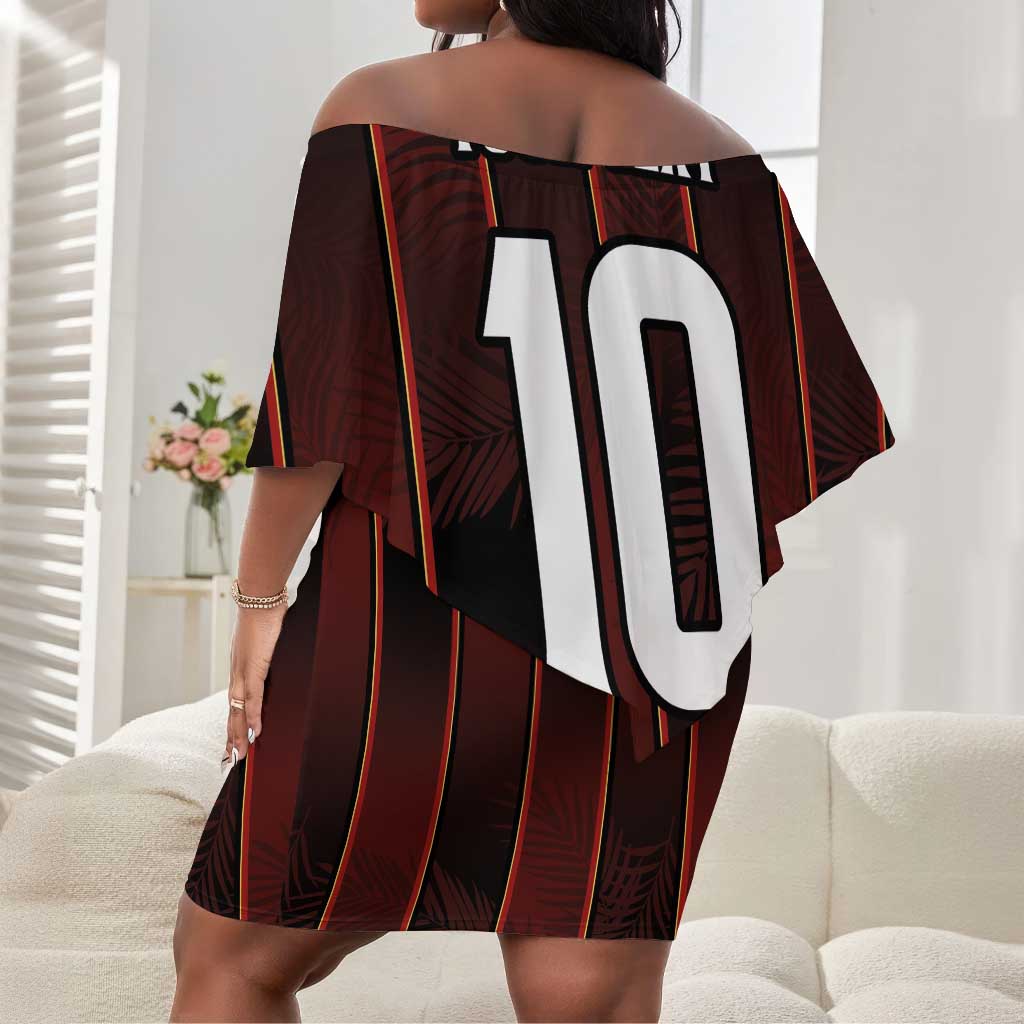 Custom Afro-Trinbago Cricket Knight Riders Off Shoulder Short Dress Palm Leaves Stripes Style - African Pride