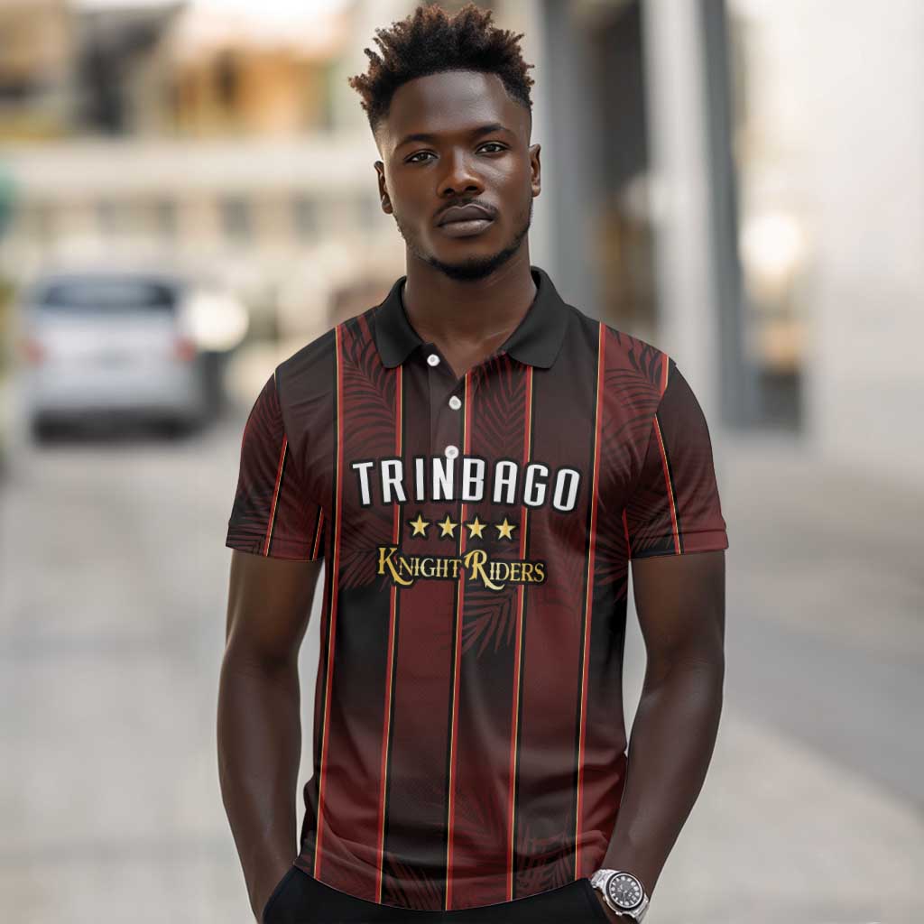 Custom Afro-Trinbago Cricket Knight Riders Polo Shirt Palm Leaves Stripes Style - African Pride