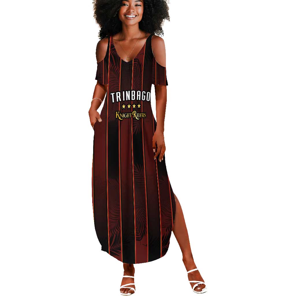 Custom Afro-Trinbago Cricket Knight Riders Summer Maxi Dress Palm Leaves Stripes Style - African Pride
