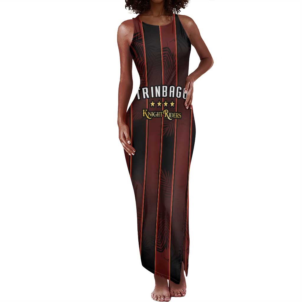Custom Afro-Trinbago Cricket Knight Riders Tank Maxi Dress Palm Leaves Stripes Style - African Pride