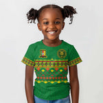 Custom Cameroon Football Kid T shirt Tribal Motifs Green Color - African Pride