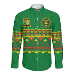 Custom Cameroon Football Long Sleeve Button Shirt Tribal Motifs Green Color - African Pride