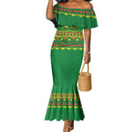 Custom Cameroon Football Mermaid Dress Tribal Motifs Green Color - African Pride