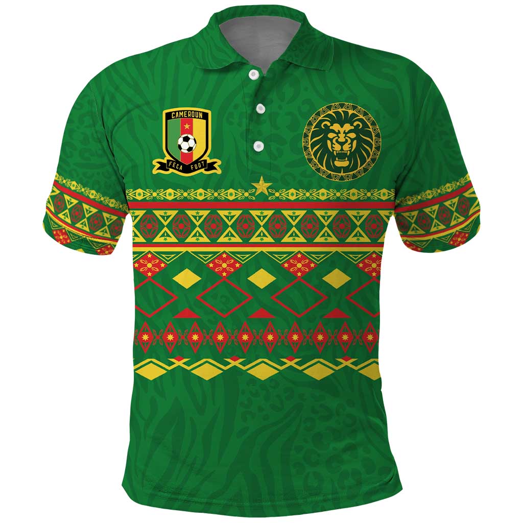 Custom Cameroon Football Polo Shirt Tribal Motifs Green Color - African Pride