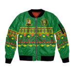 Custom Cameroon Football Sleeve Zip Bomber Jacket Tribal Motifs Green Color - African Pride