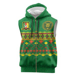Custom Cameroon Football Sleeveless Zip Hoodie Tribal Motifs Green Color - African Pride