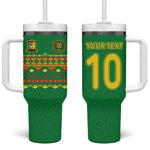 Custom Cameroon Football Tumbler With Handle Tribal Motifs Green Color - African Pride
