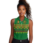 Custom Cameroon Football Women Sleeveless Polo Shirt Tribal Motifs Green Color - African Pride